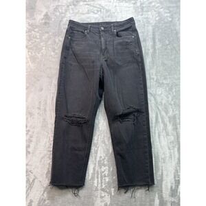 American Eagle Mom Jeans Straight High Rise Crop Sz 12 Regular Black Distressed